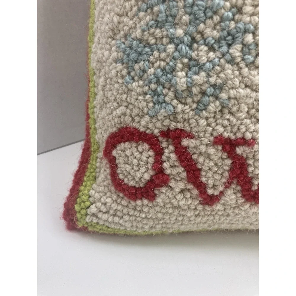 Happy Owlidays Hooked‎ Christmas Owl Snowflake Holiday Throw Pillow 16 in
